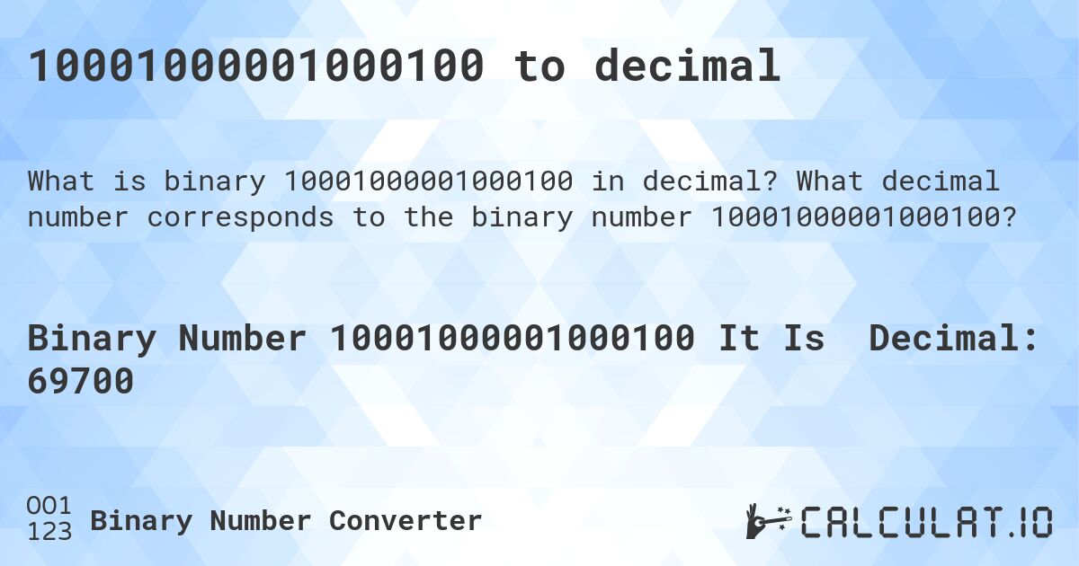 10001000001000100 to decimal. What decimal number corresponds to the binary number 10001000001000100?