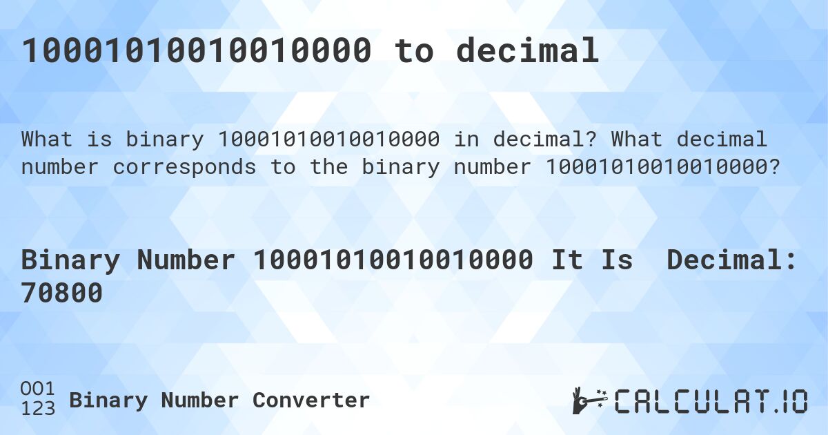 10001010010010000 to decimal. What decimal number corresponds to the binary number 10001010010010000?