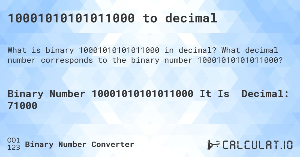 10001010101011000 to decimal. What decimal number corresponds to the binary number 10001010101011000?