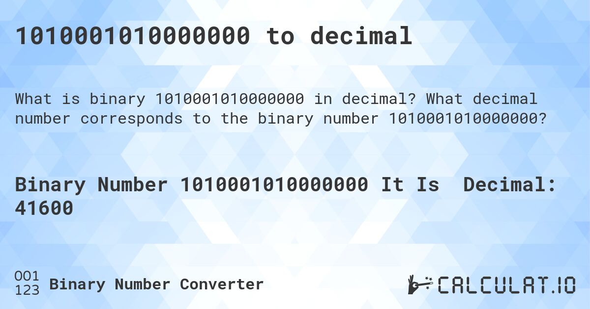 1010001010000000 to decimal. What decimal number corresponds to the binary number 1010001010000000?
