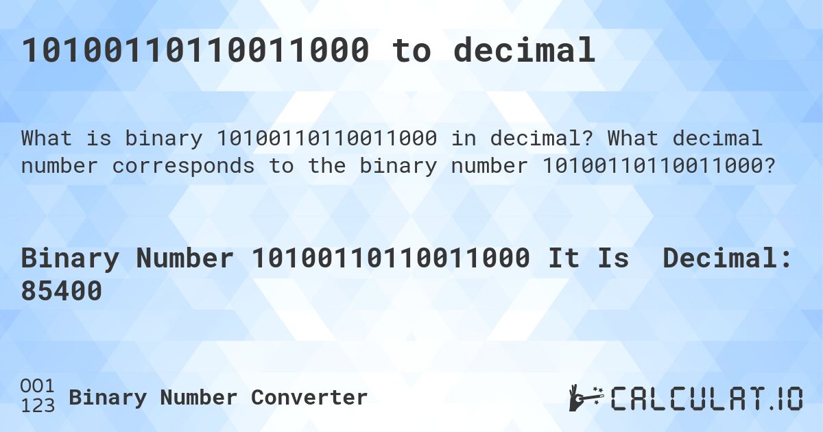 10100110110011000 to decimal. What decimal number corresponds to the binary number 10100110110011000?