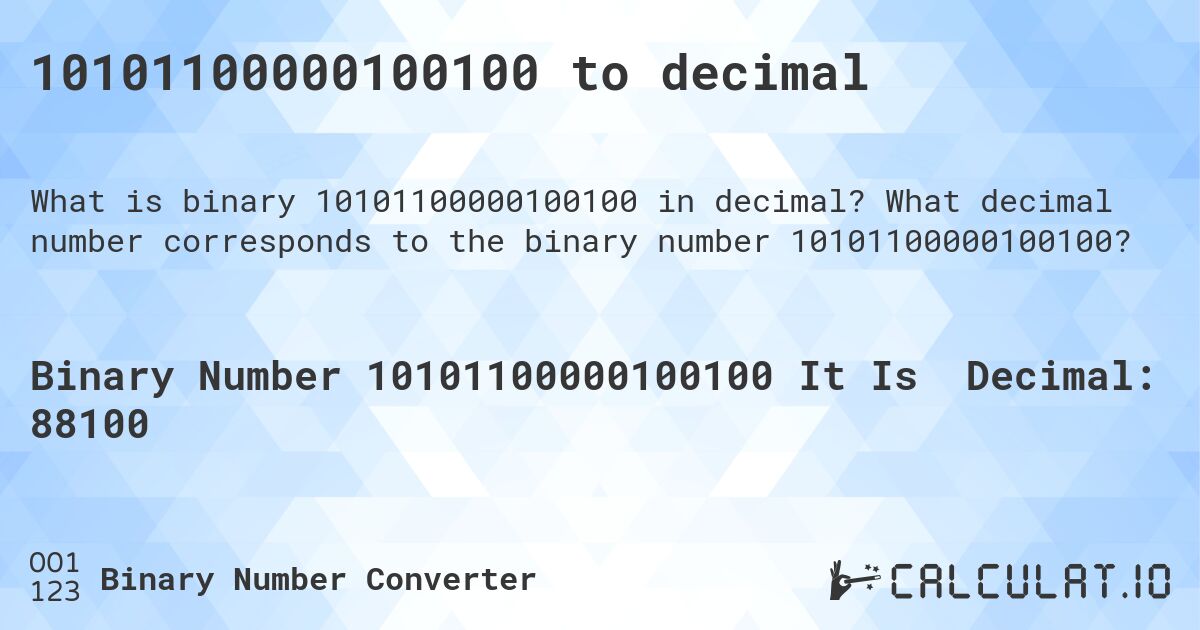 10101100000100100 to decimal. What decimal number corresponds to the binary number 10101100000100100?