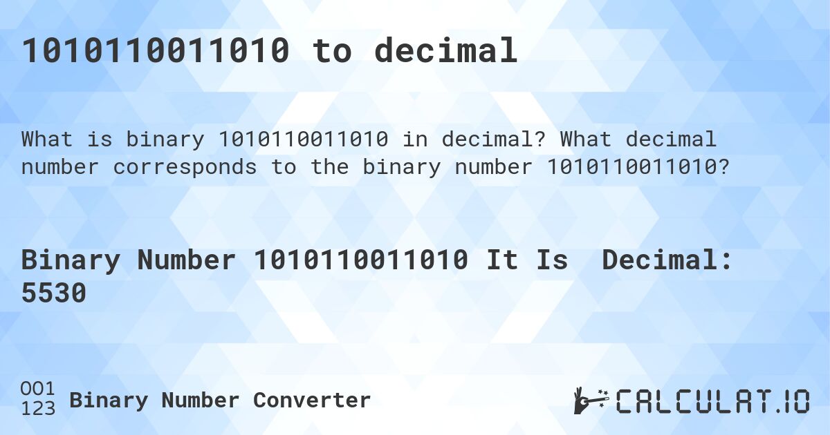 1010110011010 to decimal. What decimal number corresponds to the binary number 1010110011010?