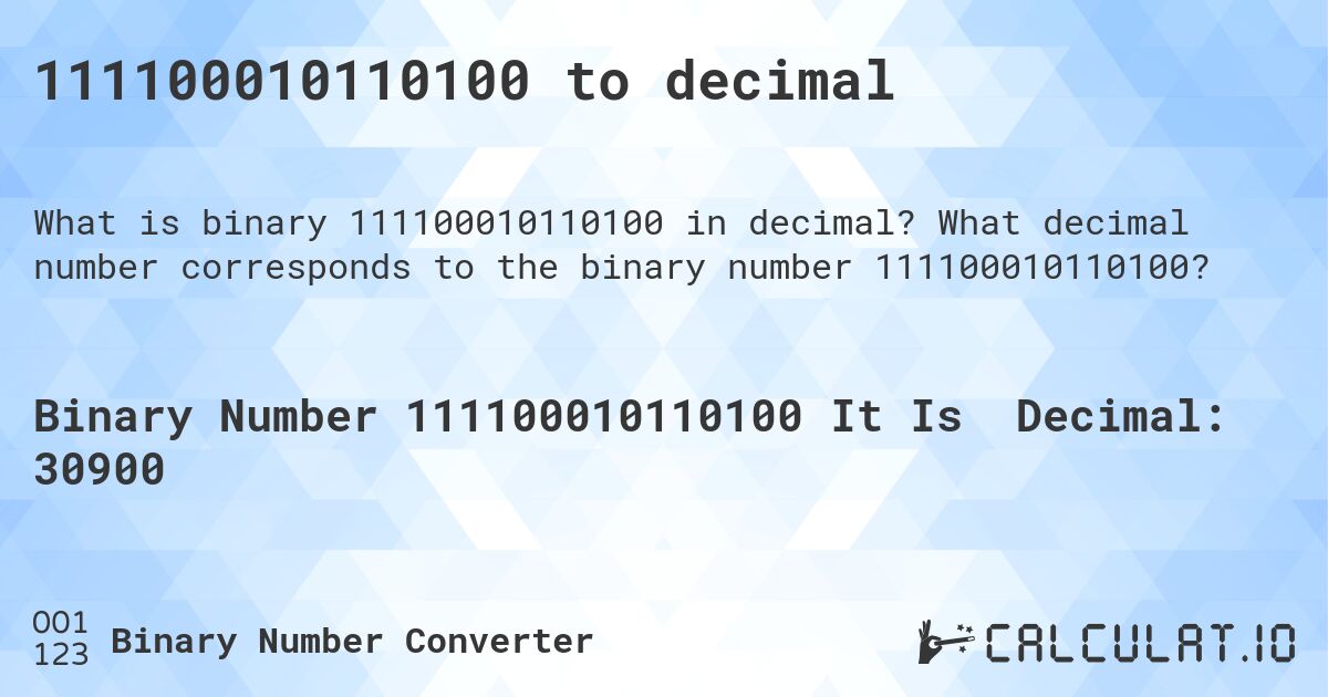 111100010110100 to decimal. What decimal number corresponds to the binary number 111100010110100?