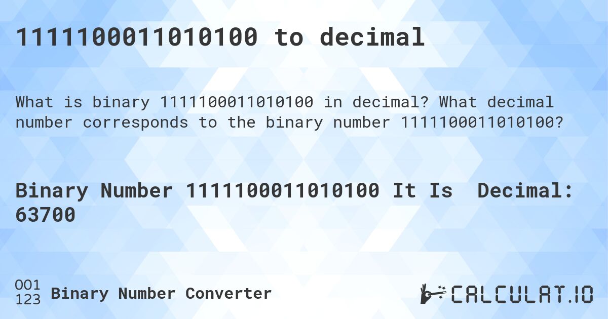 1111100011010100 to decimal. What decimal number corresponds to the binary number 1111100011010100?