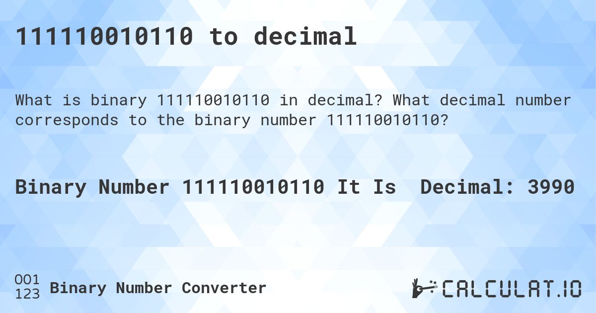 111110010110 to decimal. What decimal number corresponds to the binary number 111110010110?
