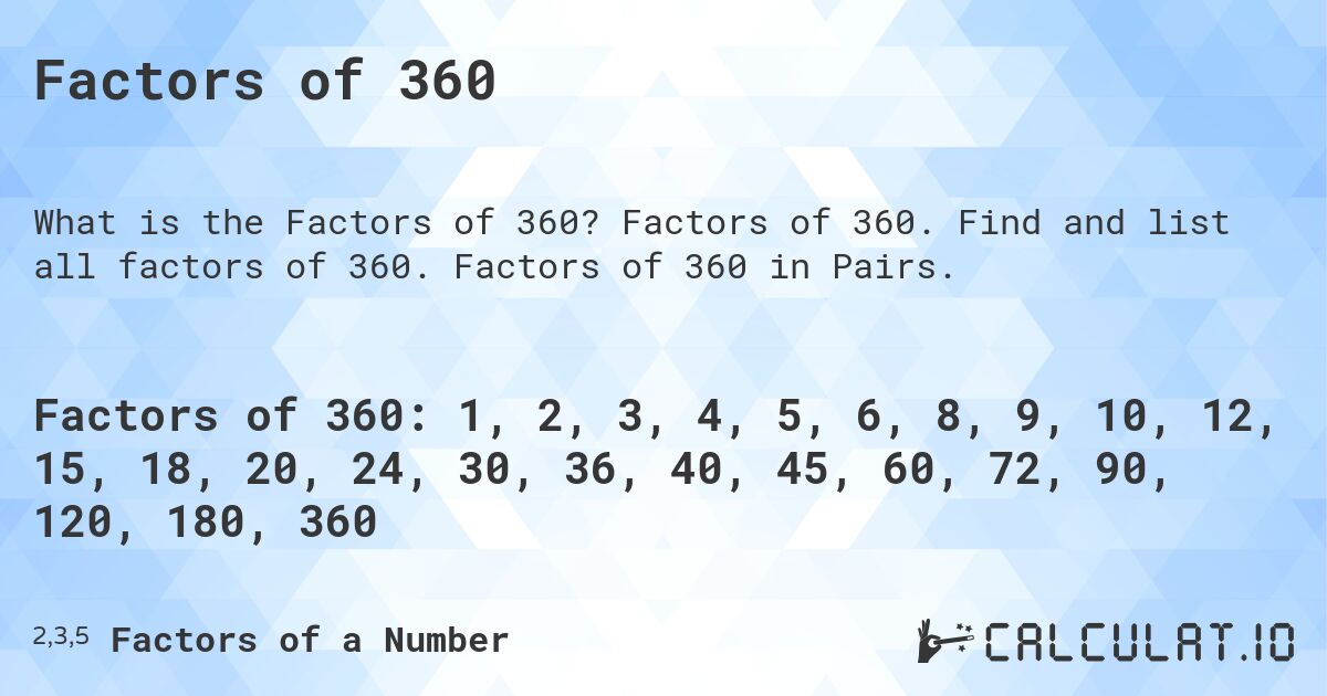 Factors Of 360 Calculatio