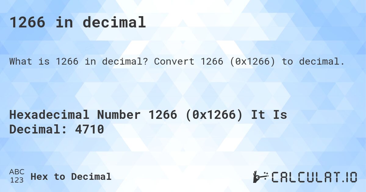 1266 in decimal. Convert 1266 (0x1266) to decimal.