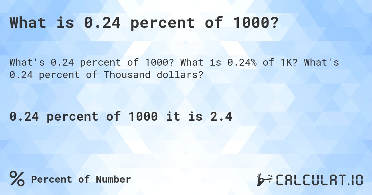 What is 0.24 percent of 1000?. What is 0.24% of 1K? What's 0.24 percent of Thousand dollars?