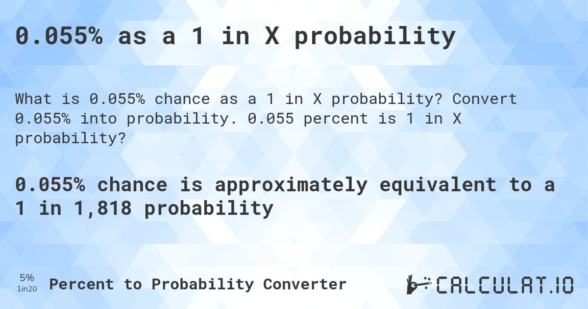 0.055% as a 1 in X probability. Convert 0.055% into probability. 0.055 percent is 1 in X probability?
