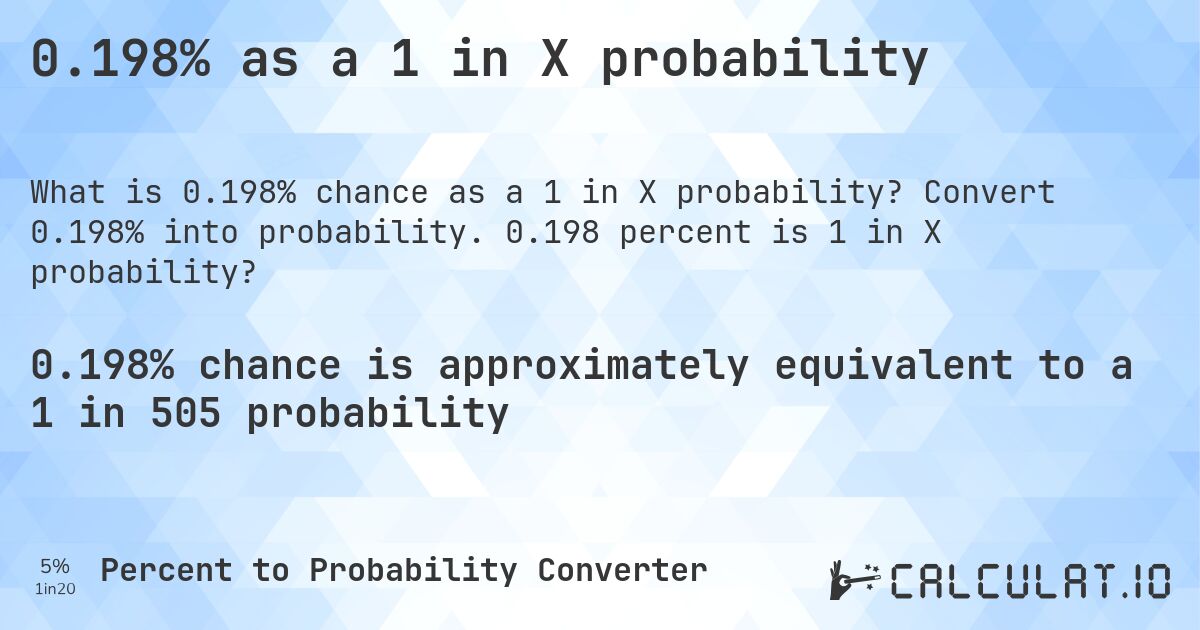 0.198% as a 1 in X probability. Convert 0.198% into probability. 0.198 percent is 1 in X probability?
