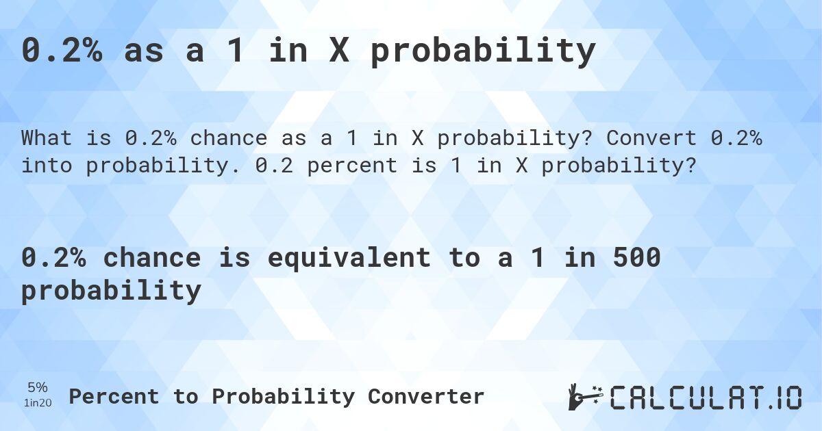 0.2% as a 1 in X probability. Convert 0.2% into probability. 0.2 percent is 1 in X probability?