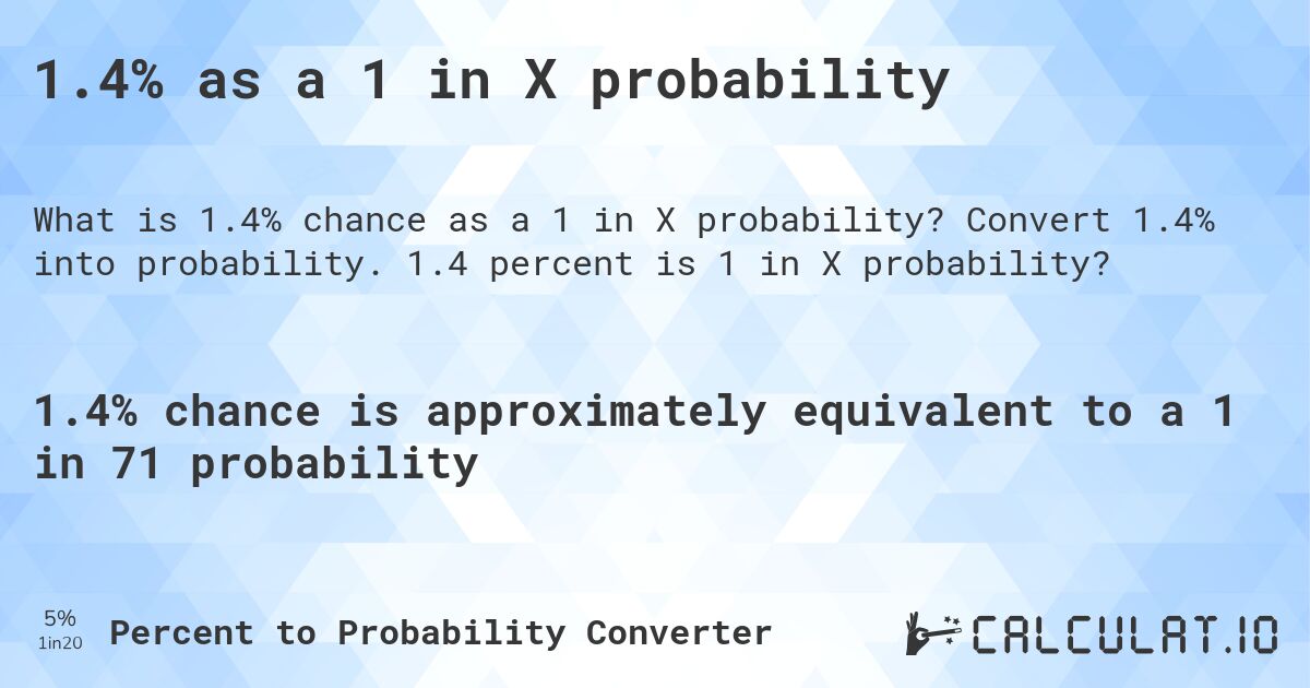 1.4% as a 1 in X probability. Convert 1.4% into probability. 1.4 percent is 1 in X probability?