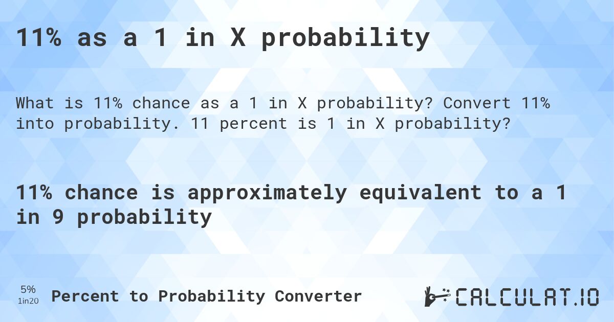 11% as a 1 in X probability. Convert 11% into probability. 11 percent is 1 in X probability?