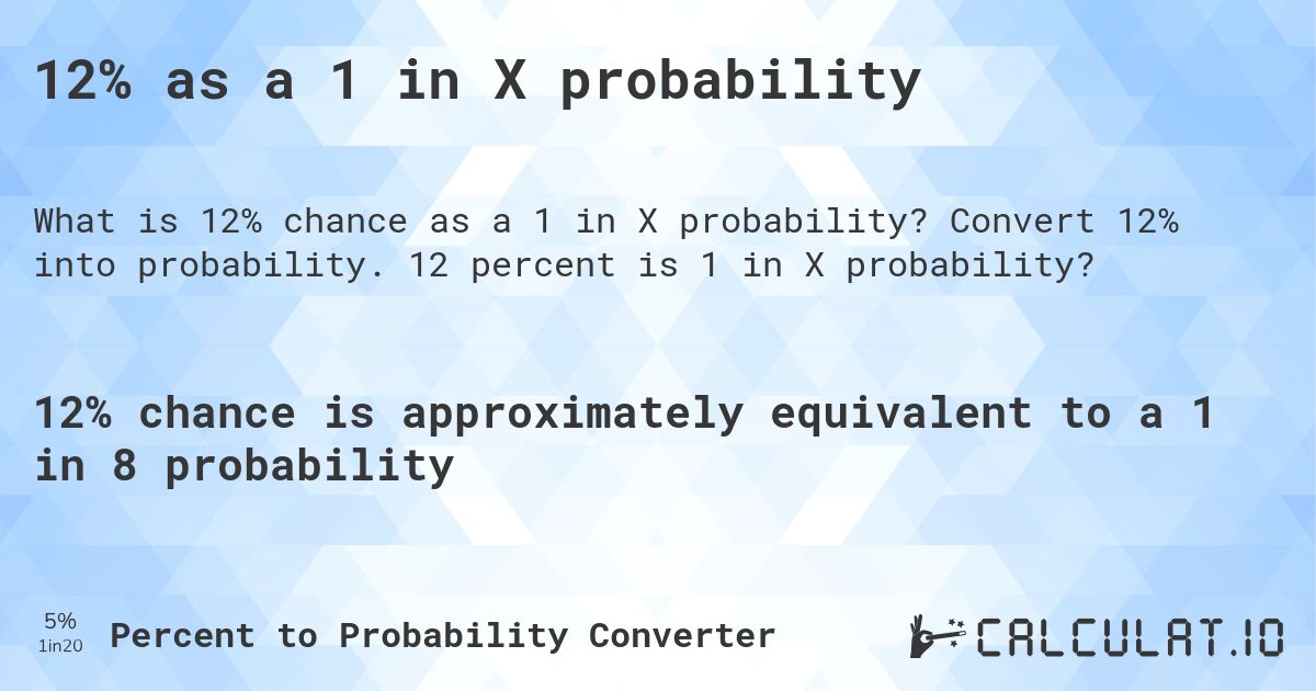 12% as a 1 in X probability. Convert 12% into probability. 12 percent is 1 in X probability?