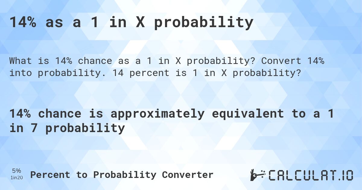 14% as a 1 in X probability. Convert 14% into probability. 14 percent is 1 in X probability?
