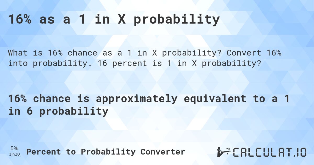 16% as a 1 in X probability. Convert 16% into probability. 16 percent is 1 in X probability?