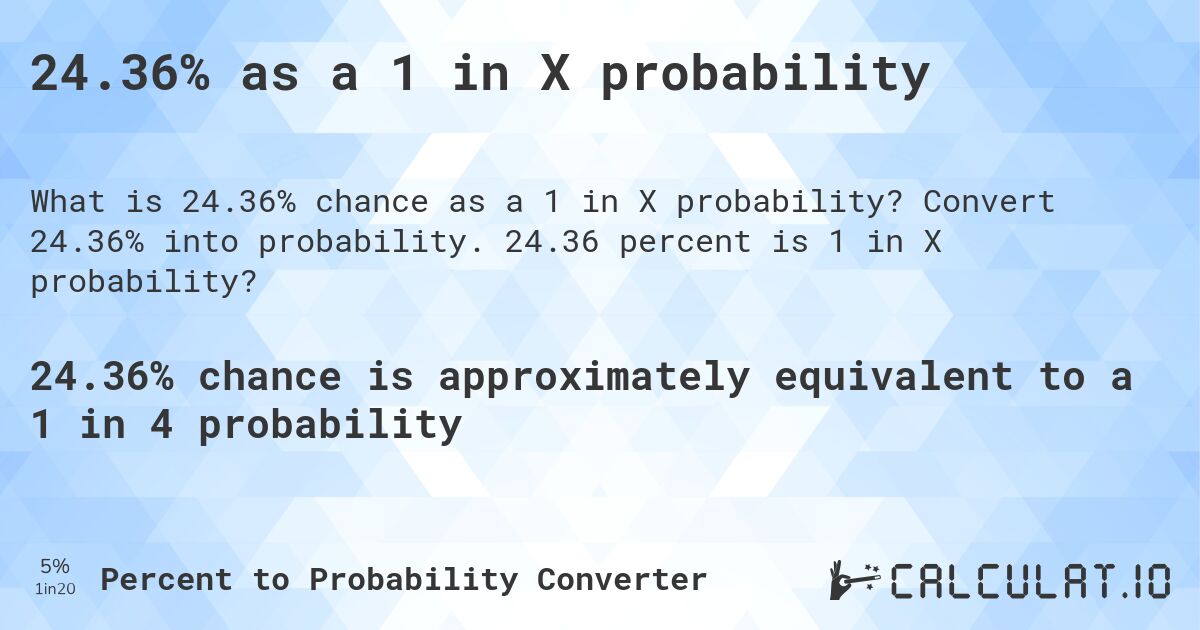 24.36% as a 1 in X probability. Convert 24.36% into probability. 24.36 percent is 1 in X probability?