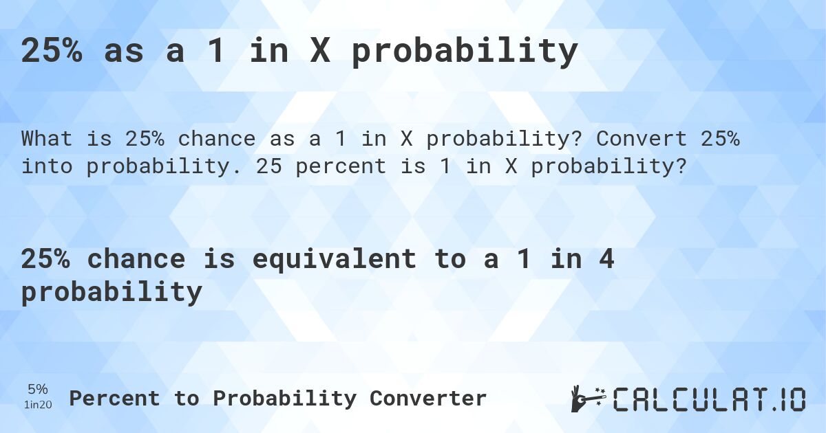 25% as a 1 in X probability. Convert 25% into probability. 25 percent is 1 in X probability?