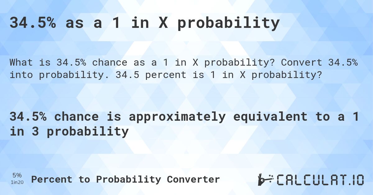 34.5% as a 1 in X probability. Convert 34.5% into probability. 34.5 percent is 1 in X probability?