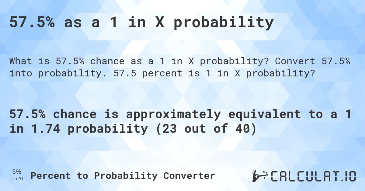 57.5% as a 1 in X probability. Convert 57.5% into probability. 57.5 percent is 1 in X probability?