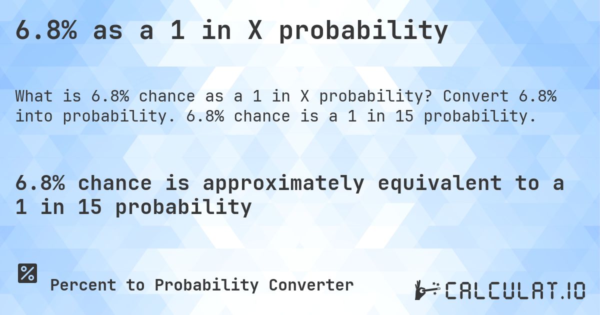 6.8% as a 1 in X probability - Calculatio