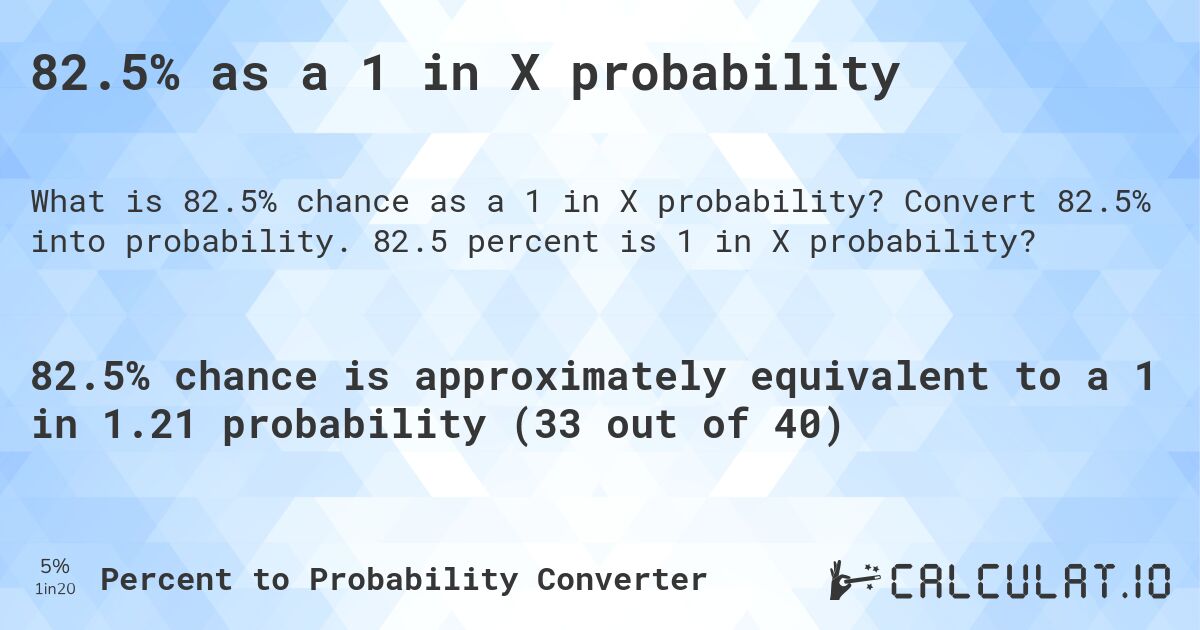 82.5% as a 1 in X probability. Convert 82.5% into probability. 82.5 percent is 1 in X probability?