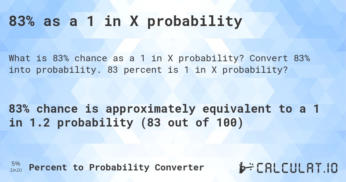 83% as a 1 in X probability. Convert 83% into probability. 83 percent is 1 in X probability?