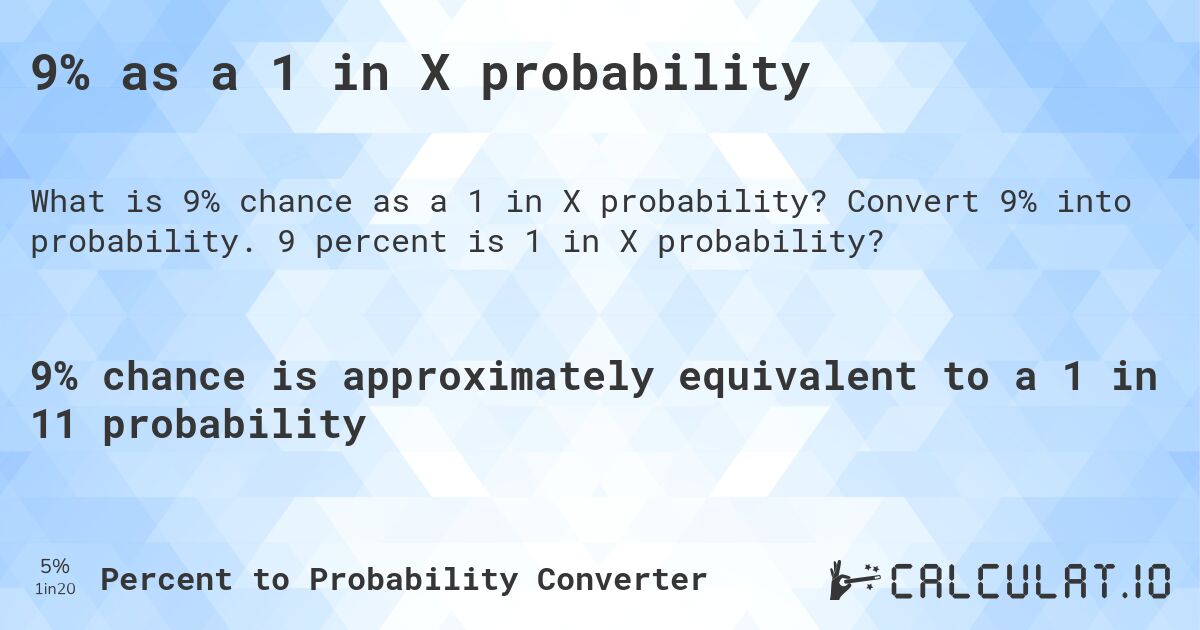 9% as a 1 in X probability. Convert 9% into probability. 9 percent is 1 in X probability?