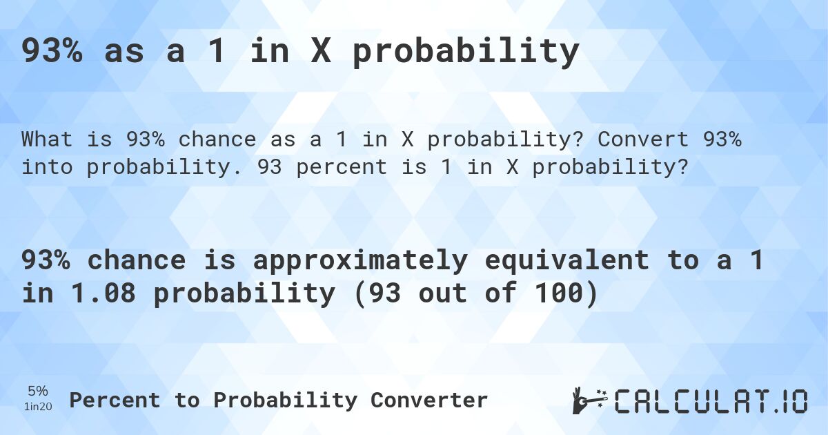 93% as a 1 in X probability. Convert 93% into probability. 93 percent is 1 in X probability?