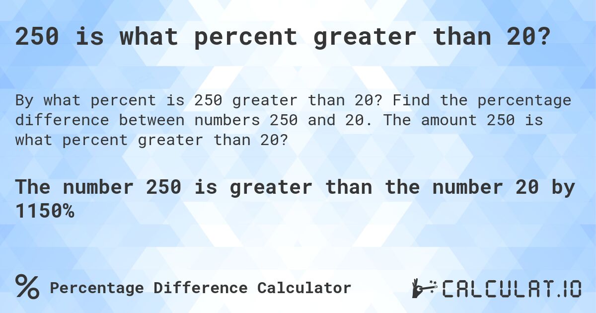 250 Is What Percent Greater Than 20 Calculatio