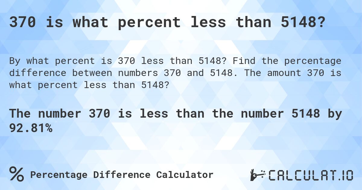370 is what percent less than 5148?. Find the percentage difference between numbers 370 and 5148. The amount 370 is what percent less than 5148?