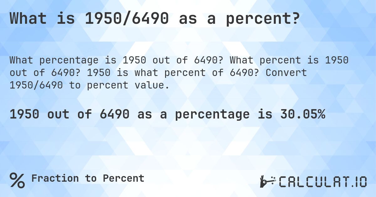 What is 1950/6490 as a percent?. What percent is 1950 out of 6490? 1950 is what percent of 6490? Convert 1950/6490 to percent value.