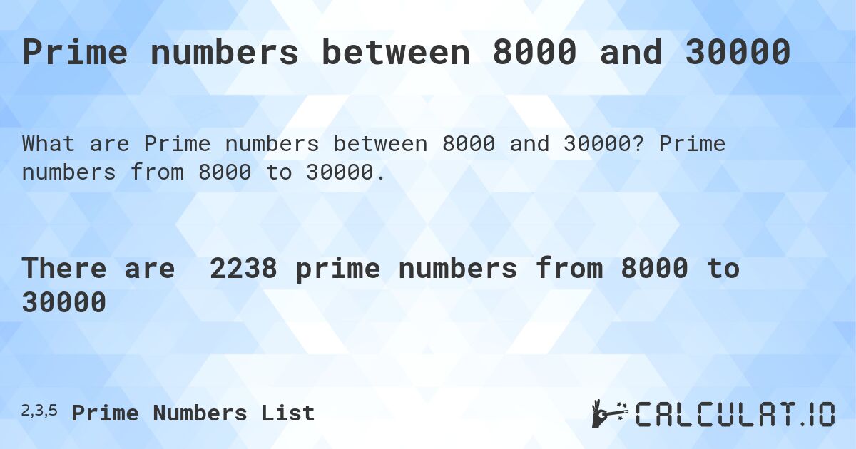 Prime numbers between 8000 and 30000. Prime numbers from 8000 to 30000.