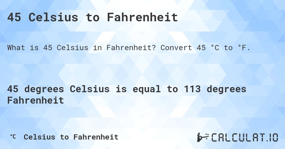 45 Celsius to Fahrenheit ▷ What is -45 °C in °F?