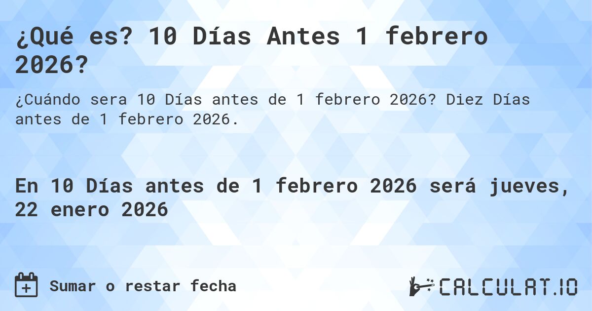 ¿Qué es? 10 Días Antes 1 febrero 2026?. Diez Días antes de 1 febrero 2026.