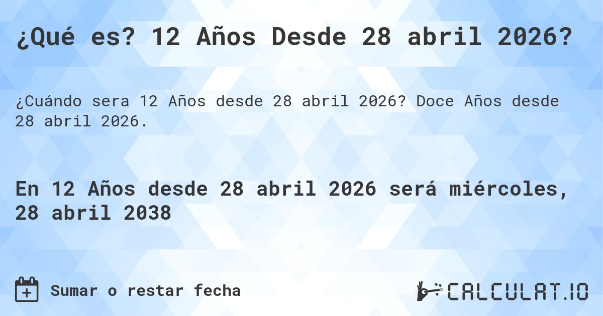 ¿Qué es? 12 Años Desde 28 abril 2026?. Doce Años desde 28 abril 2026.