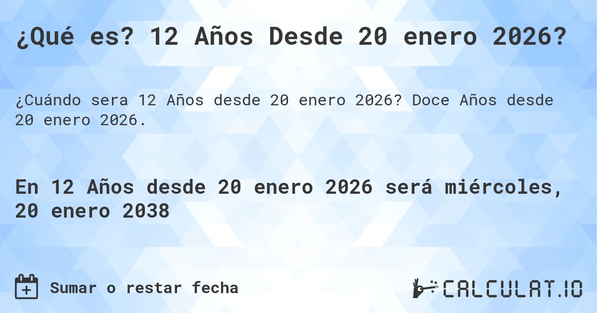 ¿Qué es? 12 Años Desde 20 enero 2026?. Doce Años desde 20 enero 2026.
