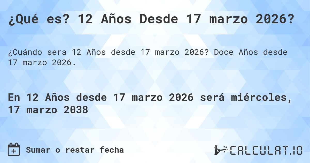¿Qué es? 12 Años Desde 17 marzo 2026?. Doce Años desde 17 marzo 2026.