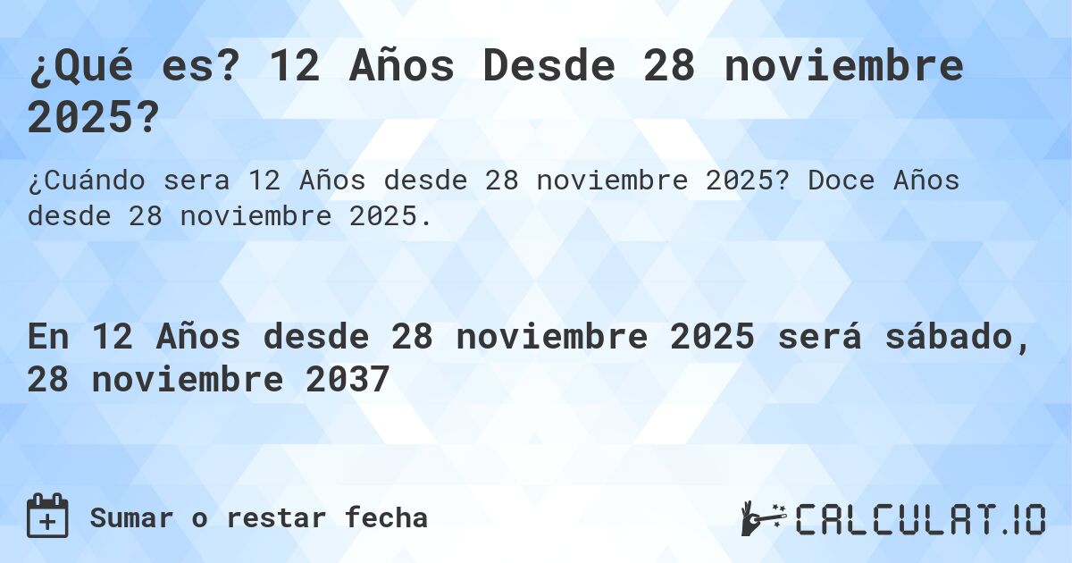 ¿Qué es? 12 Años Desde 28 noviembre 2025?. Doce Años desde 28 noviembre 2025.