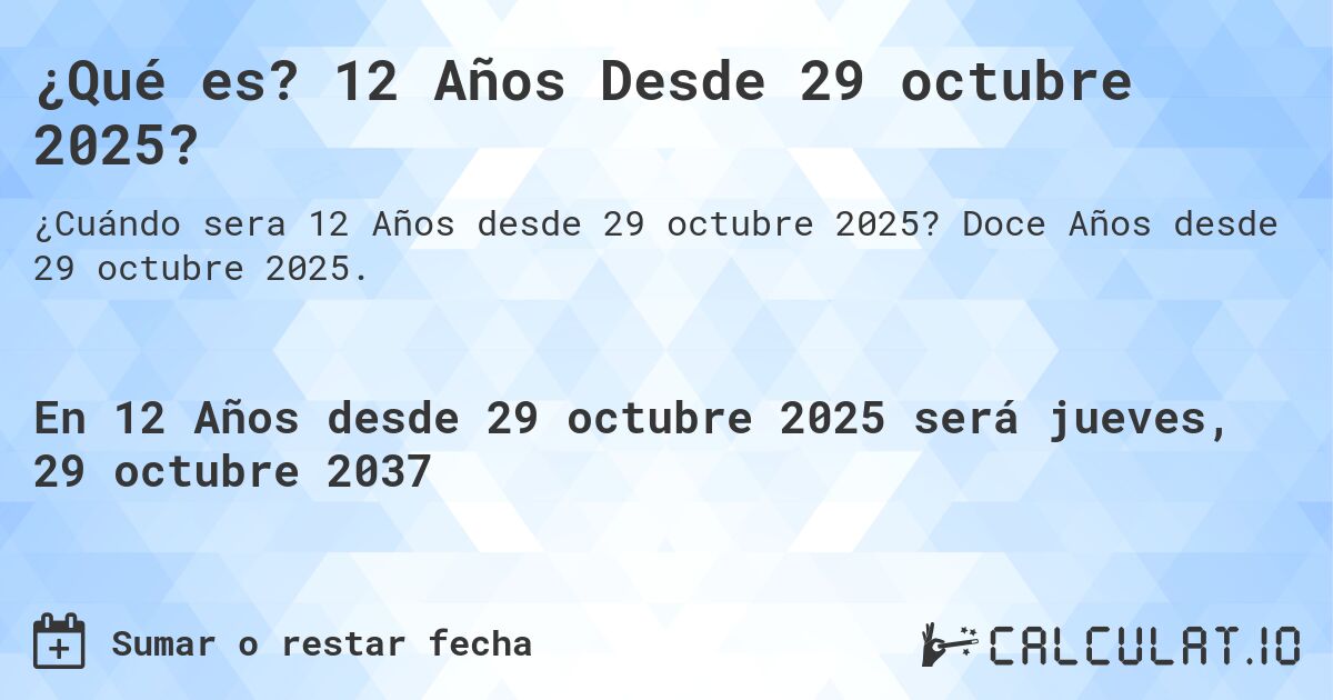 ¿Qué es? 12 Años Desde 29 octubre 2025?. Doce Años desde 29 octubre 2025.