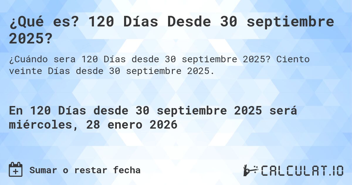 ¿Qué es? 120 Días Desde 30 septiembre 2025?. Ciento veinte Días desde 30 septiembre 2025.