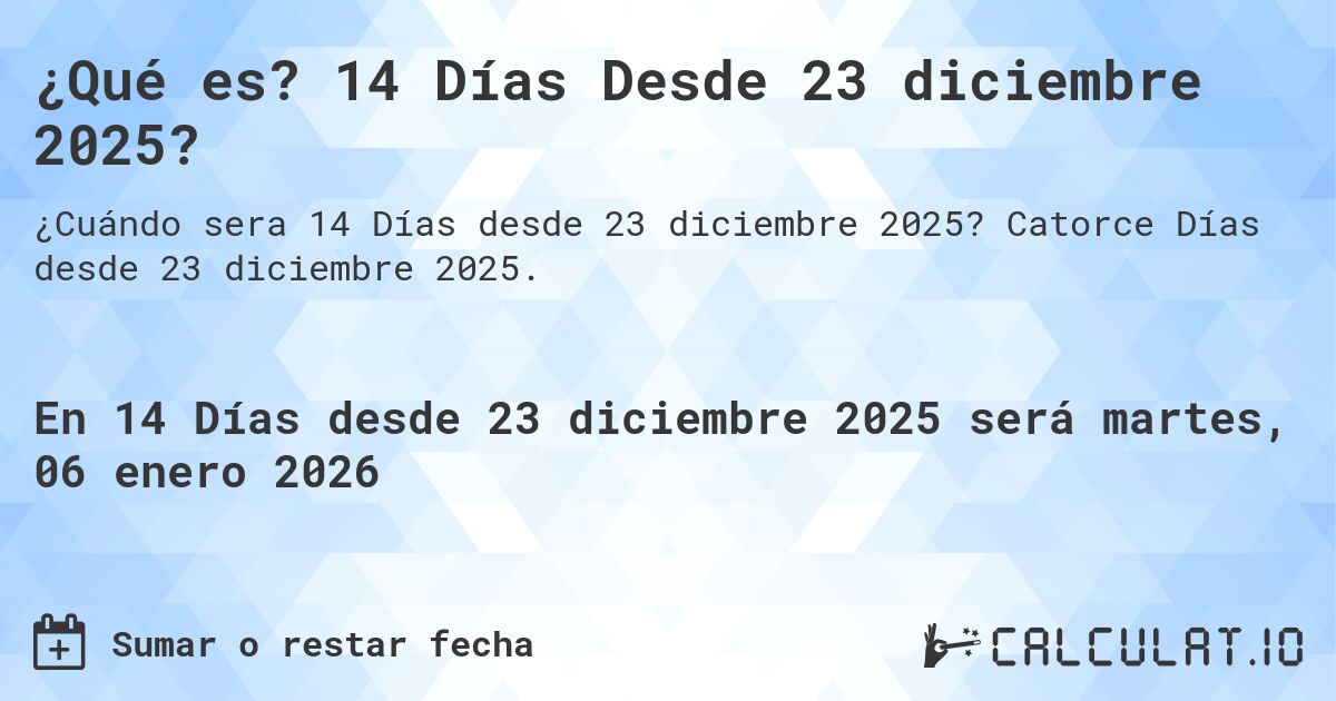 ¿Qué es? 14 Días Desde 23 diciembre 2025?. Catorce Días desde 23 diciembre 2025.
