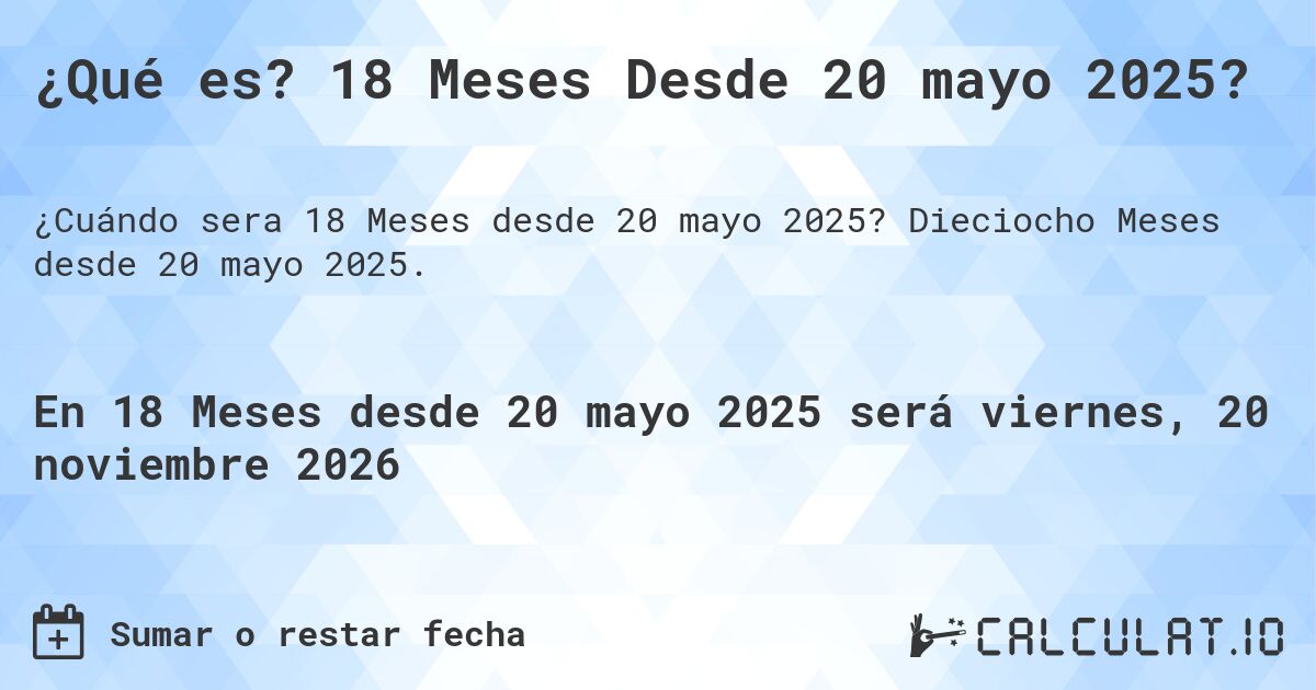¿Qué es? 18 Meses Desde 20 mayo 2025?. Dieciocho Meses desde 20 mayo 2025.