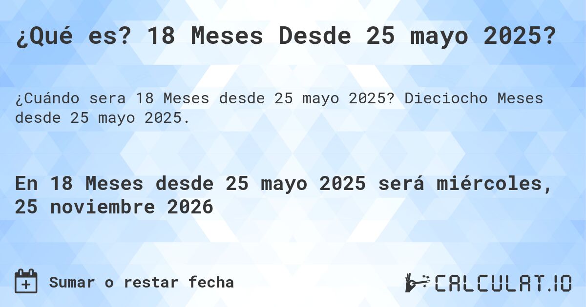 ¿Qué es? 18 Meses Desde 25 mayo 2025?. Dieciocho Meses desde 25 mayo 2025.