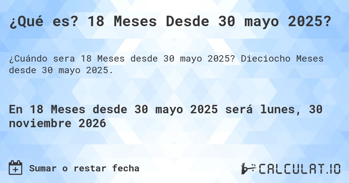 ¿Qué es? 18 Meses Desde 30 mayo 2025?. Dieciocho Meses desde 30 mayo 2025.