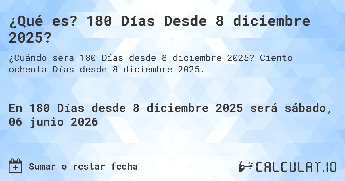 ¿Qué es? 180 Días Desde 8 diciembre 2025?. Ciento ochenta Días desde 8 diciembre 2025.