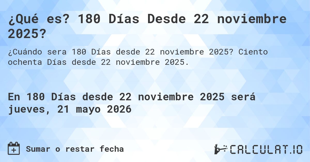 ¿Qué es? 180 Días Desde 22 noviembre 2025?. Ciento ochenta Días desde 22 noviembre 2025.
