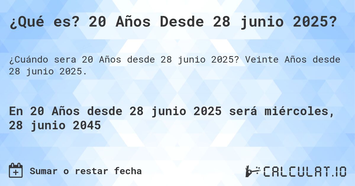¿Qué es? 20 Años Desde 28 junio 2025?. Veinte Años desde 28 junio 2025.