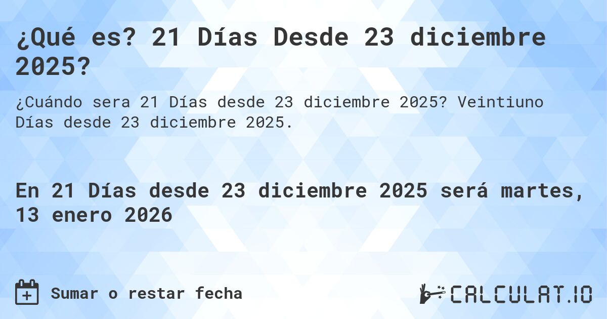¿Qué es? 21 Días Desde 23 diciembre 2025?. Veintiuno Días desde 23 diciembre 2025.